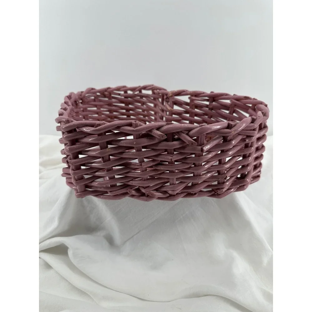 Wicker Heart Basket Mauve Purple Excellent Woven Storage Decor Cottagecore Boho